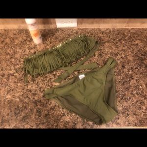 NWOT army green strapless bikini set XL/XL